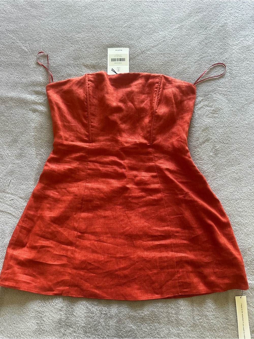 Reformation Strapless Mini Dress in Burnt Coral